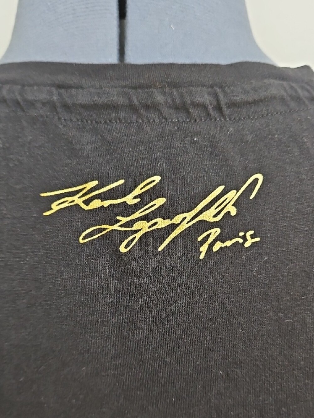 Karl Lagerfeld Black Short Sleeve Tee with Rhinestone and Gold Logo Detail - Picture 4 of 5